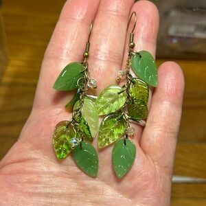 3/$25 Green Leaf Dangle Earrings